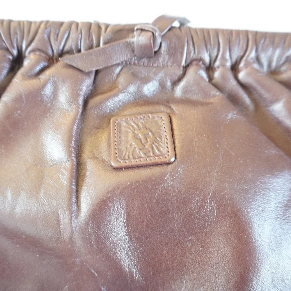 VTG Anne Klein for Calderon Burgundy Brown Leather Gathered Clutch Crossbody Bag